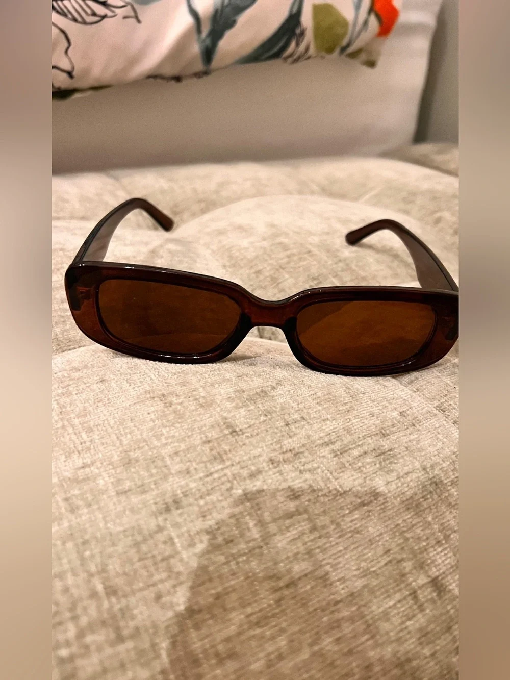Retro Rectangular Brown Sunglasses